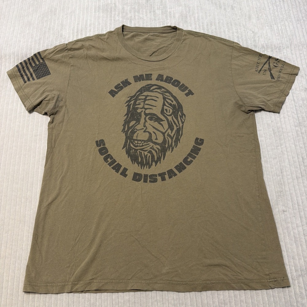 Grunt Style Mens Bigfoot Social Distancing Graphic T-Shirt Green Large Cotton